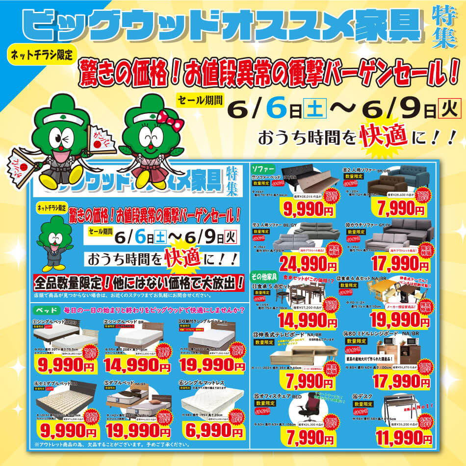6月6日(土)～9日(火)はネットチラシ限定！お値段異常の衝撃バーゲンセール！