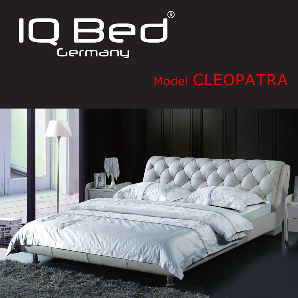 クラシックなデザインにモダンの要素を加えた革張りベッドフレーム「IQ クレオパトラ」