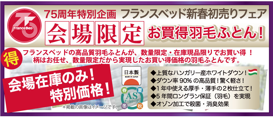 フランスベッドの高品質羽毛ふとんが、数量限定・在庫現品限りでお買い得!