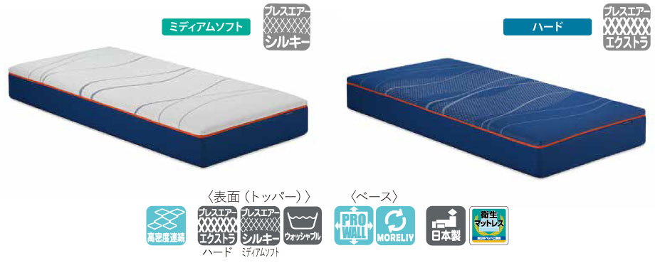 ハード、ミディアムソフト、2つの寝心地から選ぶことが出来ます。