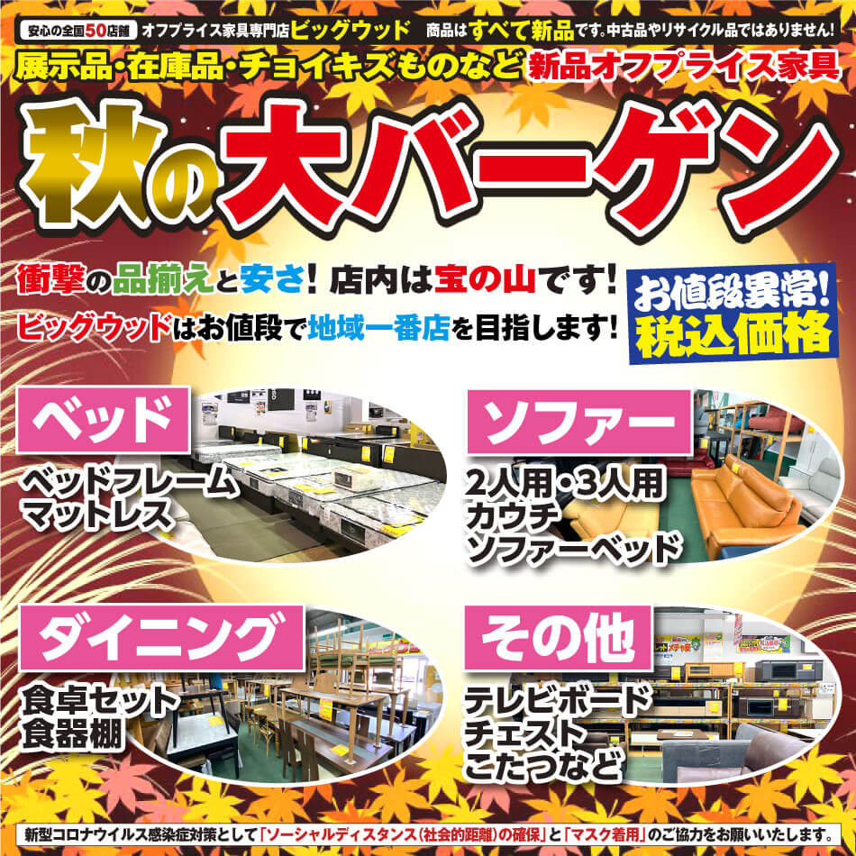 大阪のアウトレット家具ビッグウッド今週のチラシ