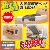 跳ね上げ収納ダブルベッドが激安！