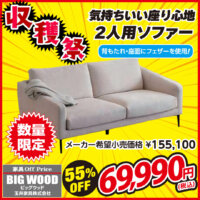 座面と背にフェザーを使った2人掛けソファー